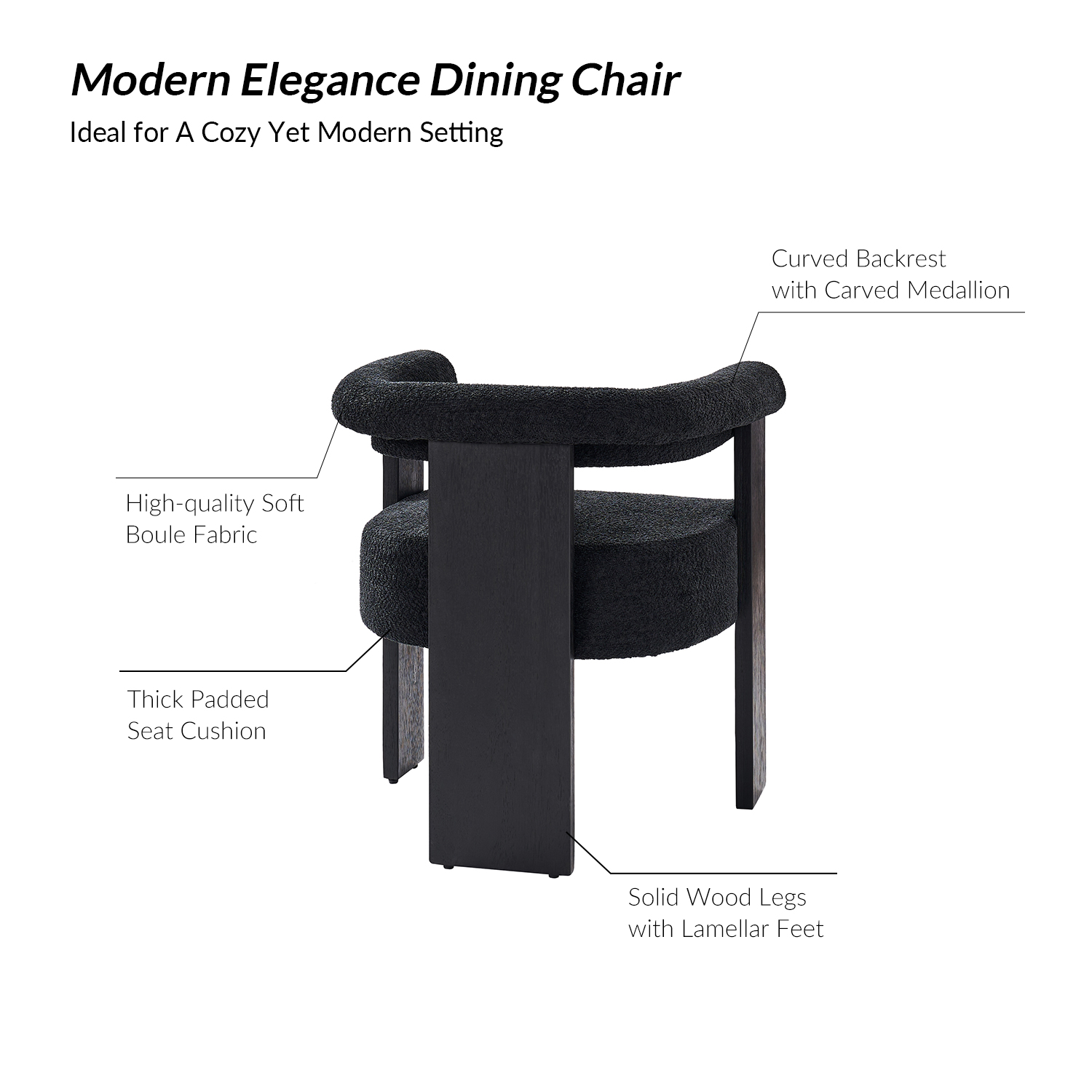Eduard Black Boucle Modern Dining Chair with Lamellar Legs 4 Eduard Black Boucle Modern Dining Chair with Lamellar Legs - Image 4