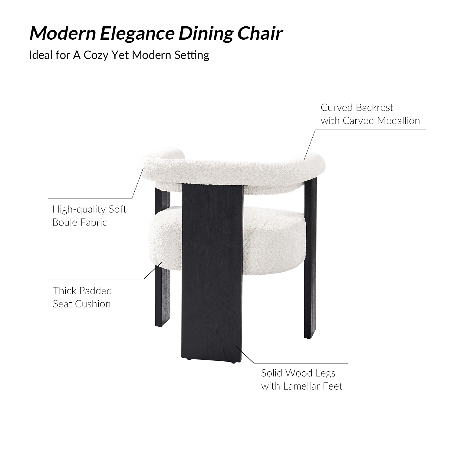 Eduard Ivory Boucle Modern Round Back Dining Chair 3 Eduard Ivory Boucle Modern Round Back Dining Chair - Image 3