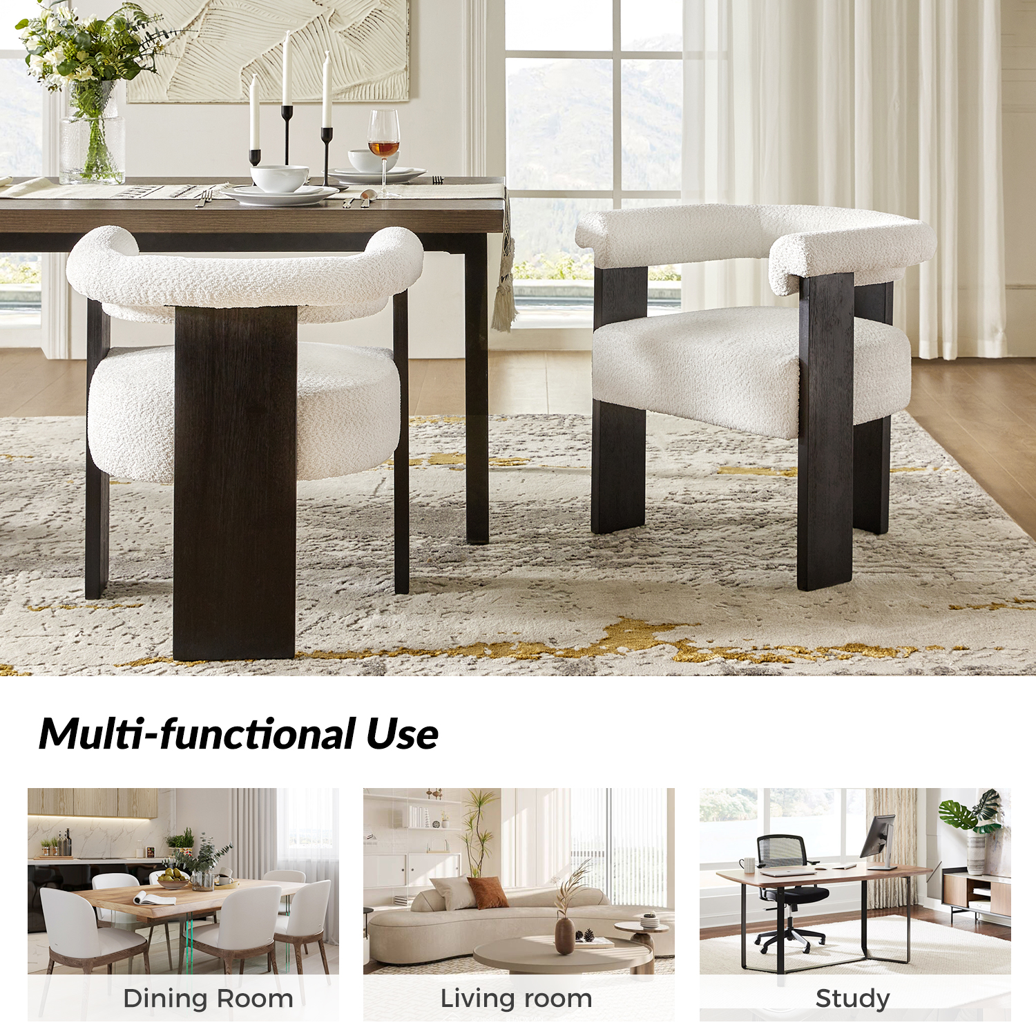 Eduard Ivory Boucle Modern Round Back Dining Chair 4 Eduard Ivory Boucle Modern Round Back Dining Chair - Image 4