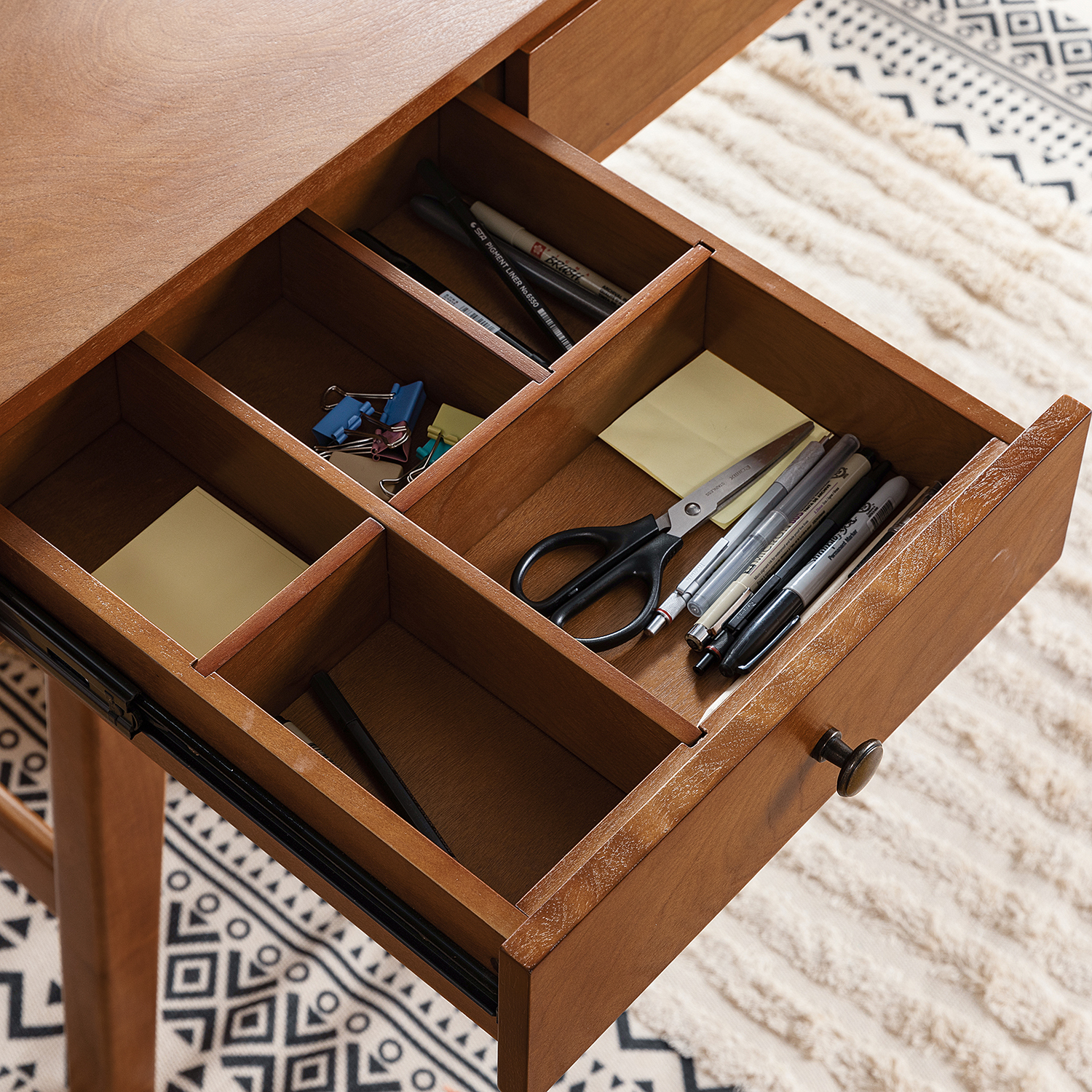 Edward Walnut Mid-Century Modern Charging Desk with Drawers 4 Edward Walnut Mid-Century Modern Charging Desk with Drawers - Image 4