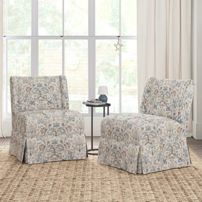 Edwin Damask Washable Slipcover Slipper Chair Set