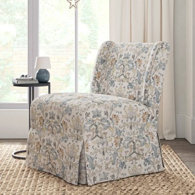 Edwin Damask Washable Slipcover Transitional Dining Slipper Chair