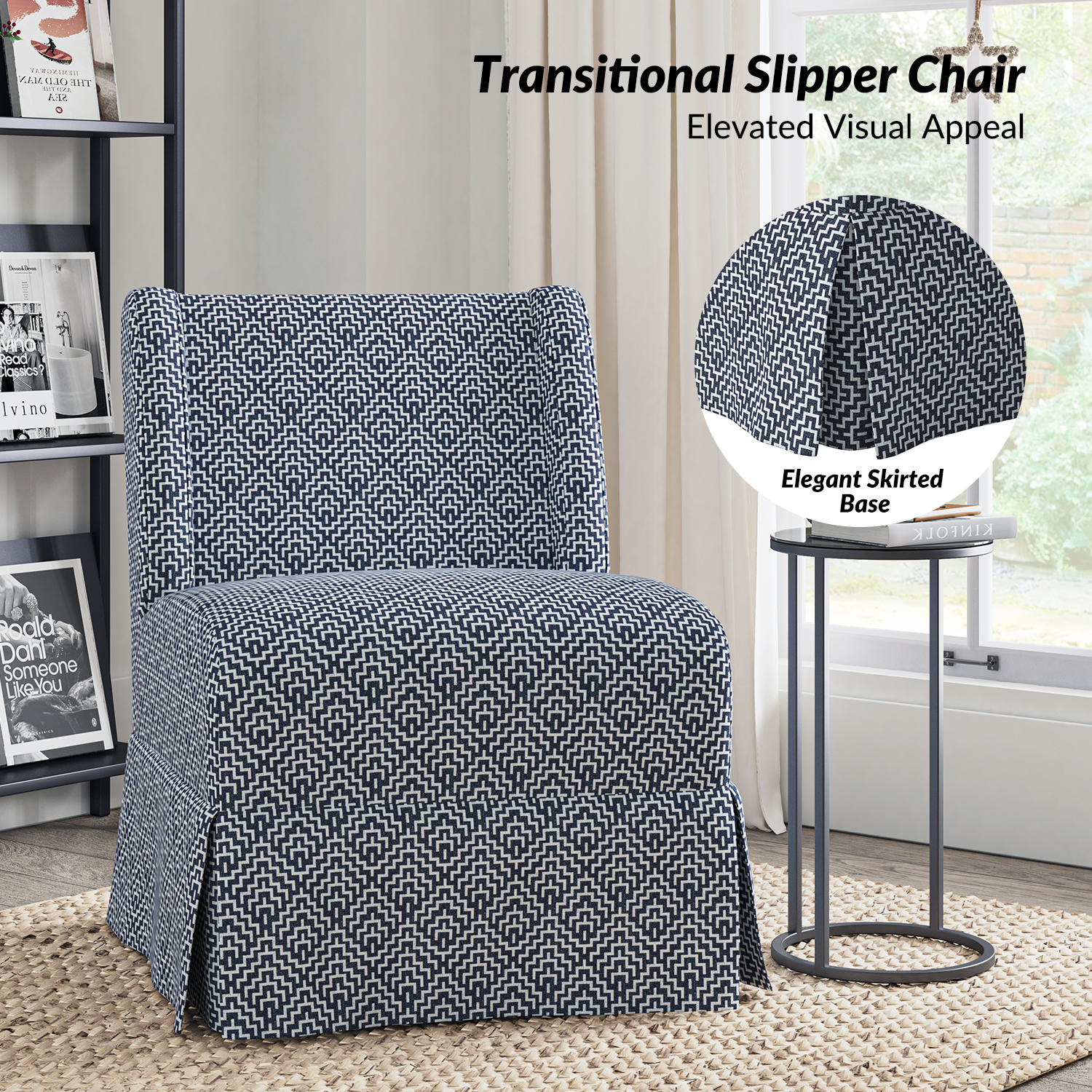 Edwin Geometric Washable Slipcover Transitional Slipper Accent Chair 4 Edwin Geometric Washable Slipcover Transitional Slipper Accent Chair - Image 4