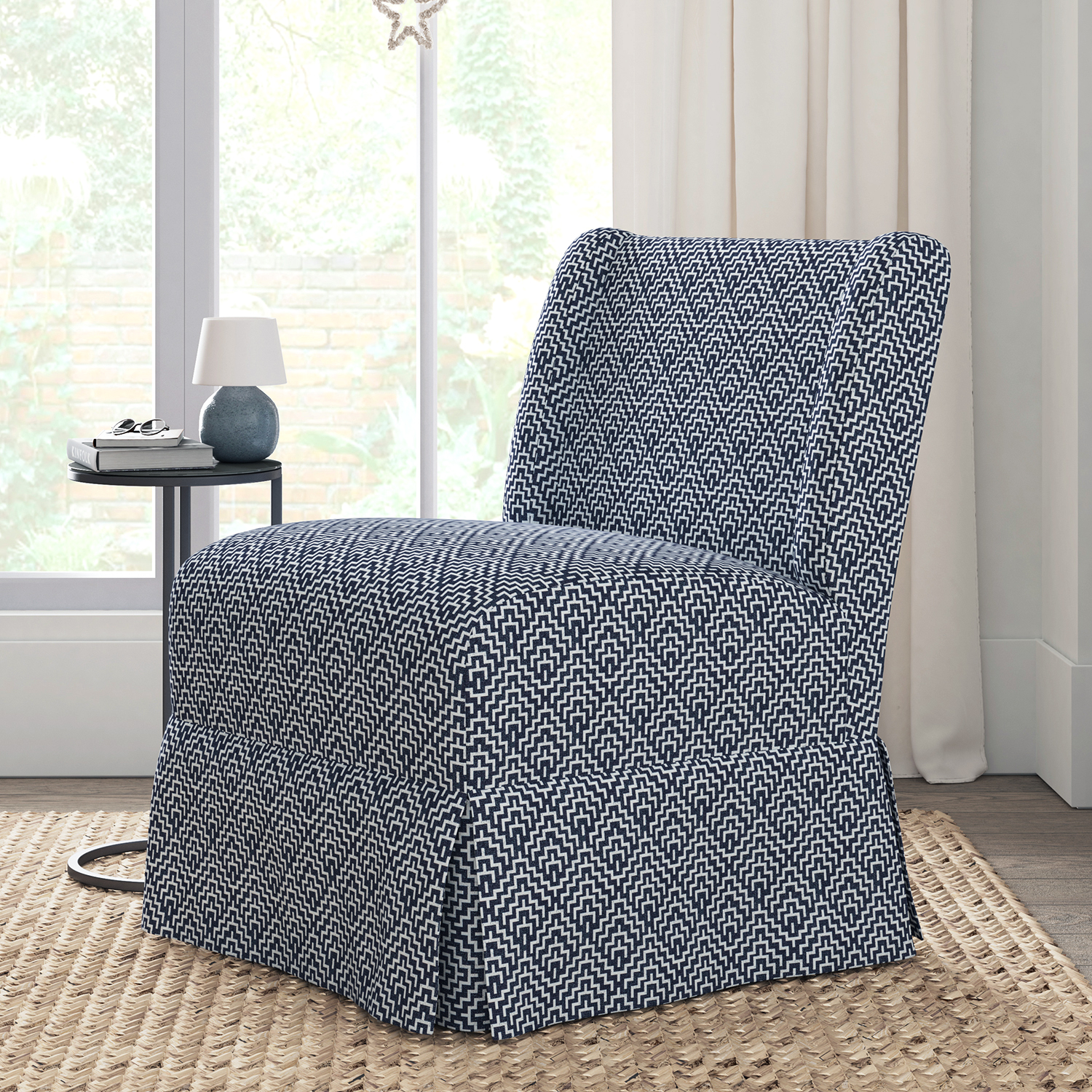 Edwin Geometric Washable Slipcover Transitional Slipper Accent Chair 1 Edwin Geometric Washable Slipcover Transitional Slipper Accent Chair