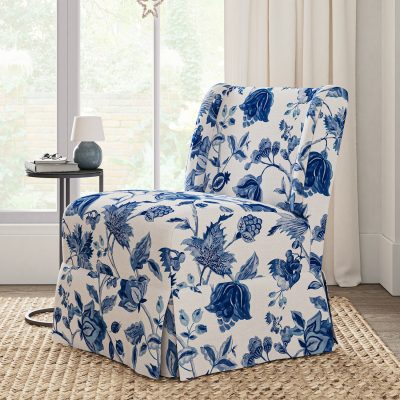 Edwin Turquoise Washable Slipcover Transitional Dining Slipper Chair