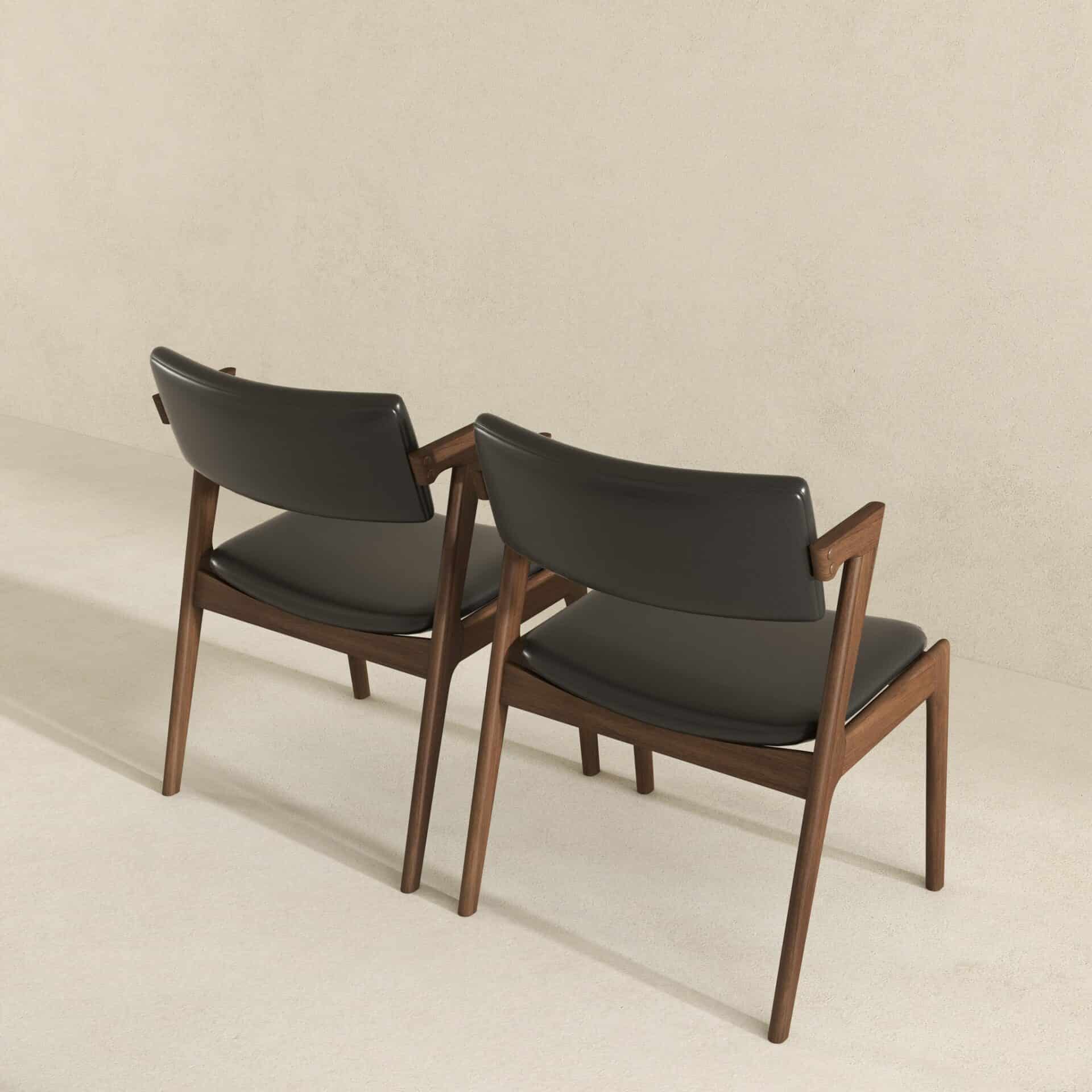 Mid Century Black Leather Dining Chairs Solid Wood (Set of 2) 5 Mid Century Black Leather Dining Chairs Solid Wood (Set of 2) - Image 5
