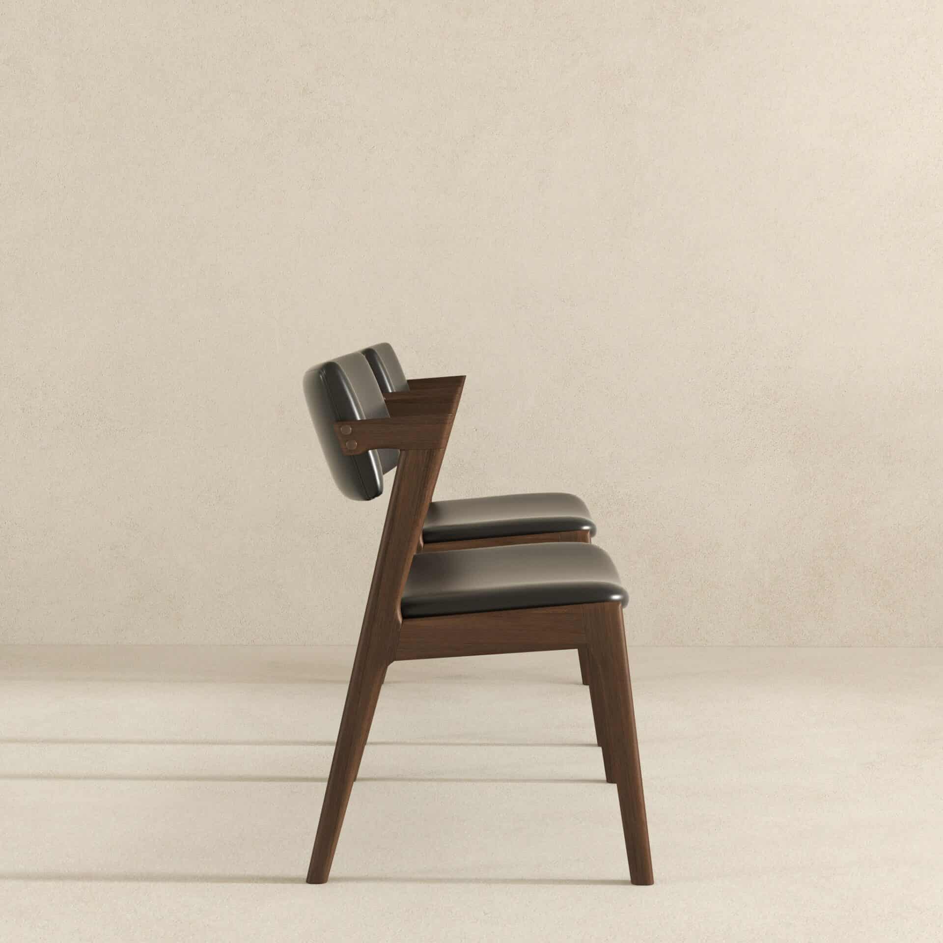 Mid Century Black Leather Dining Chairs Solid Wood (Set of 2) 6 Mid Century Black Leather Dining Chairs Solid Wood (Set of 2) - Image 6