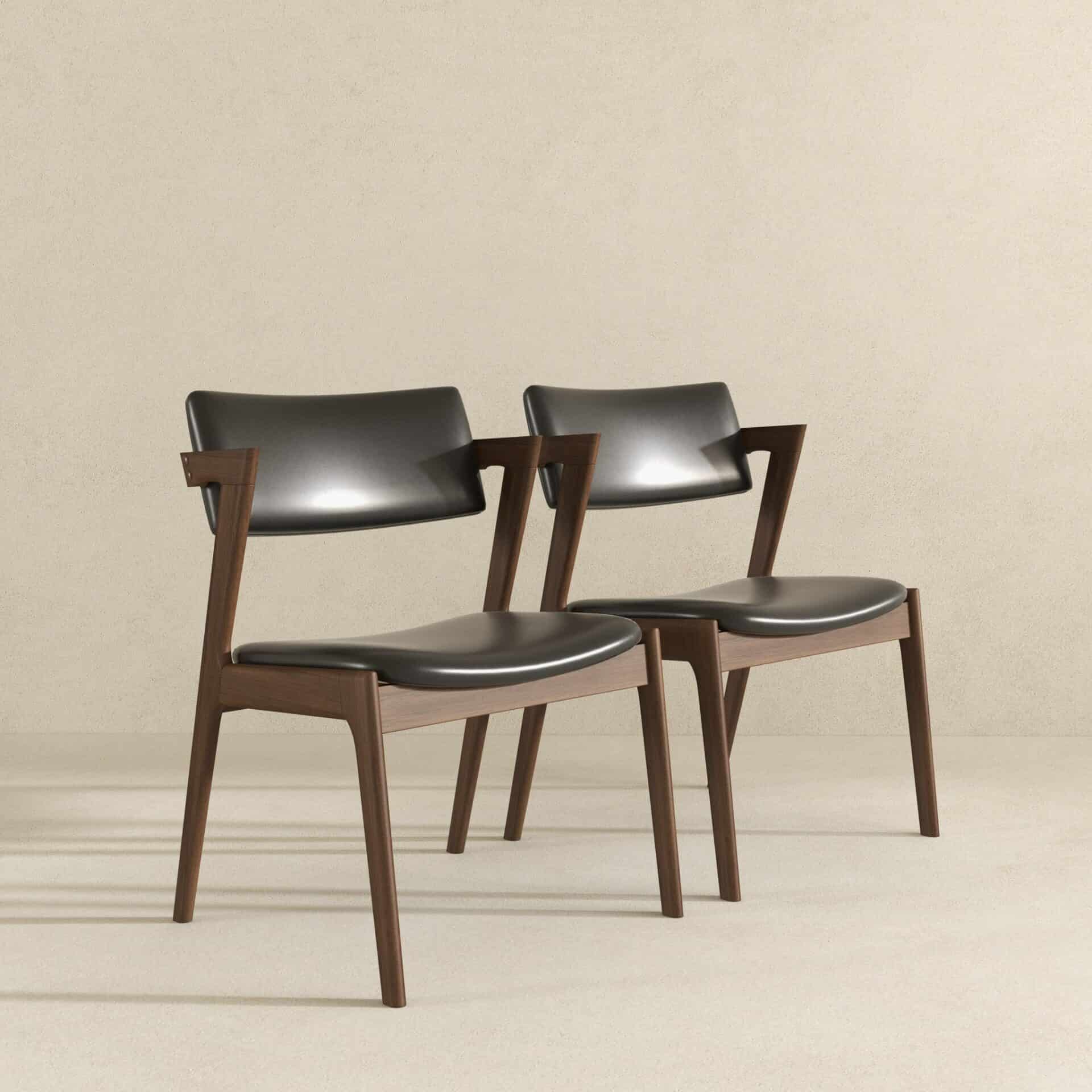 Mid Century Black Leather Dining Chairs Solid Wood (Set of 2) 4 Mid Century Black Leather Dining Chairs Solid Wood (Set of 2) - Image 4