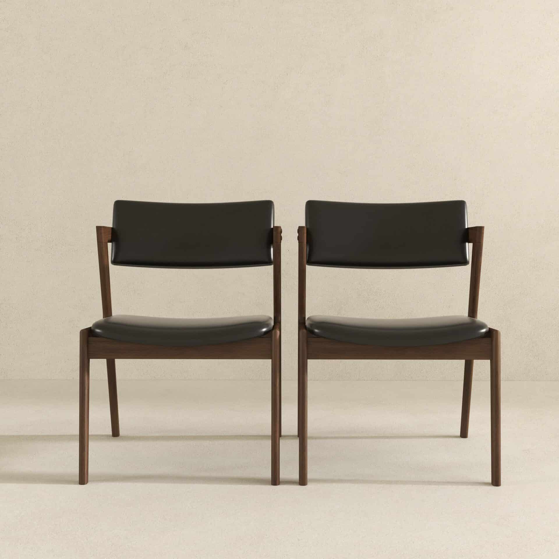 Mid Century Black Leather Dining Chairs Solid Wood (Set of 2) 7 Mid Century Black Leather Dining Chairs Solid Wood (Set of 2) - Image 7