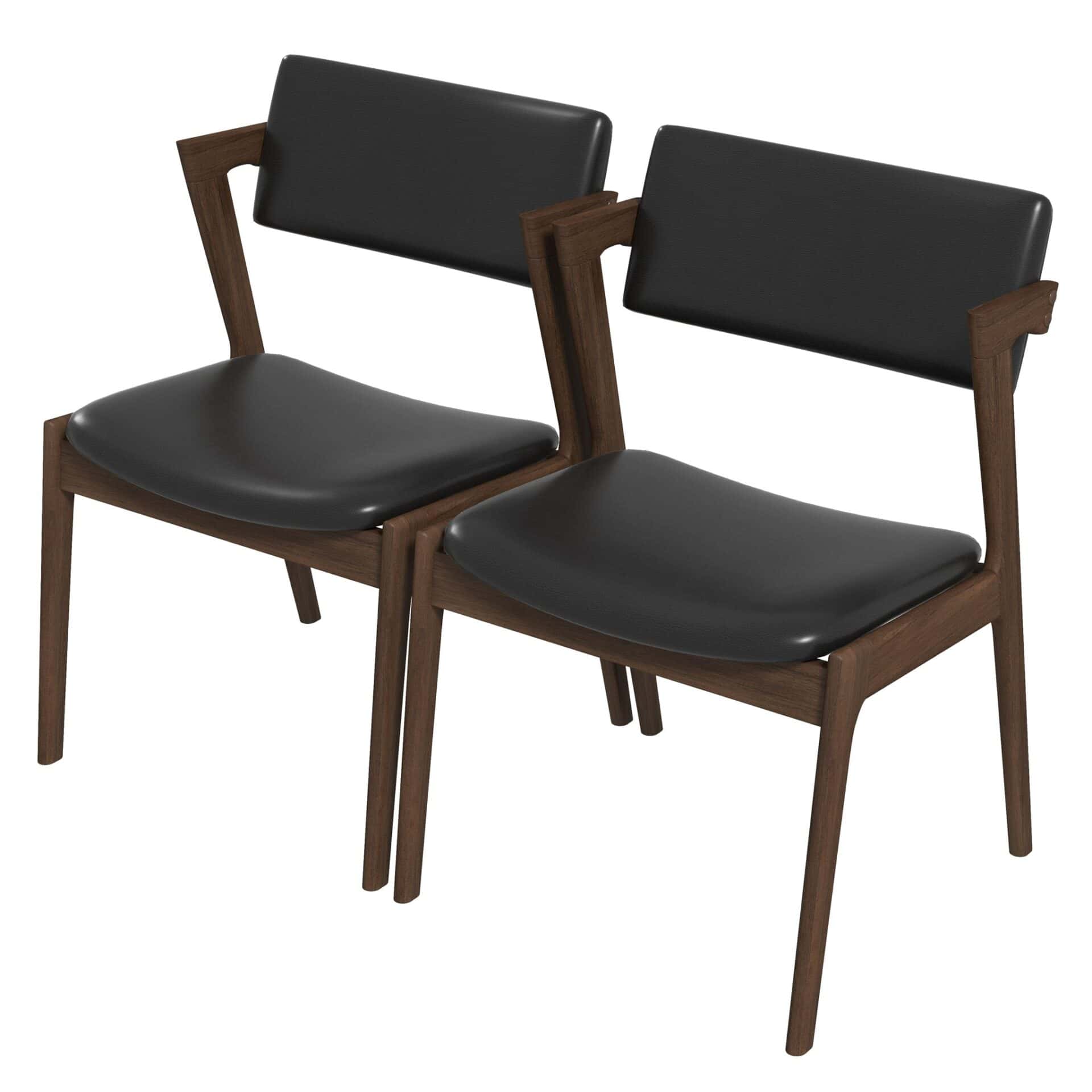 Mid Century Black Leather Dining Chairs Solid Wood (Set of 2) 8 Mid Century Black Leather Dining Chairs Solid Wood (Set of 2) - Image 8