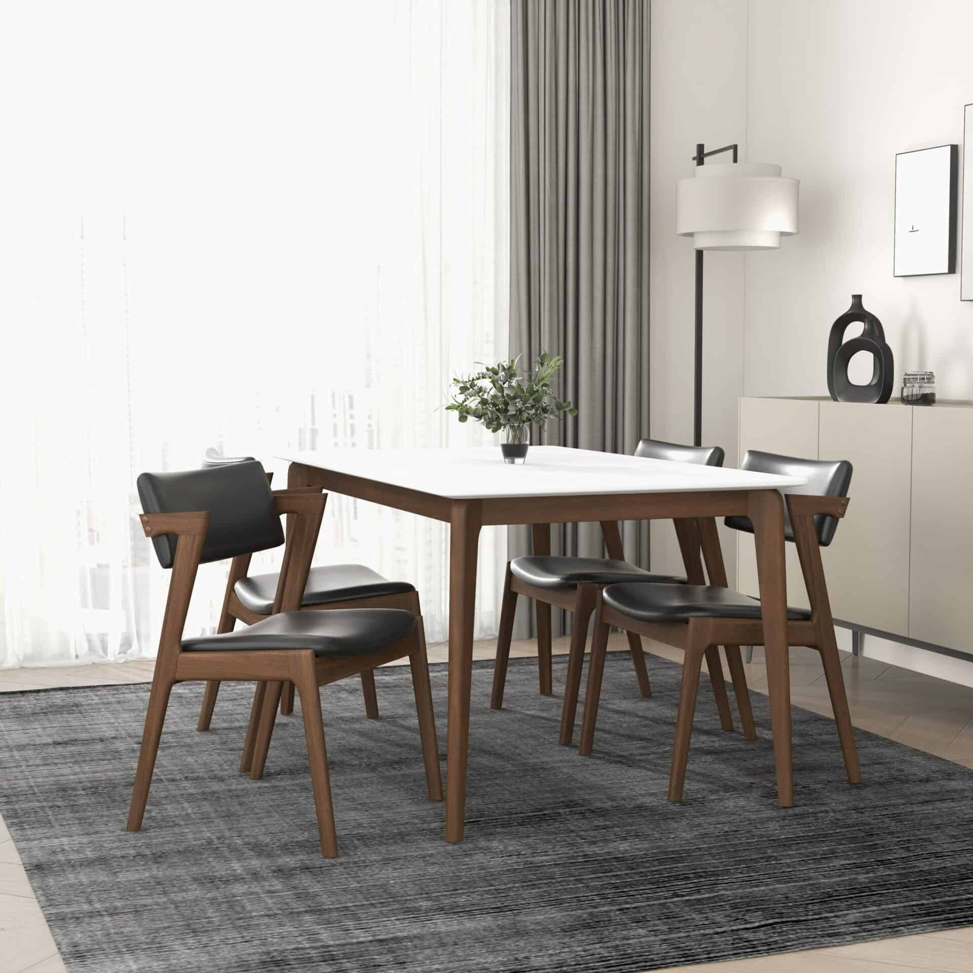 Mid Century Black Leather Dining Chairs Solid Wood (Set of 2) 2 Mid Century Black Leather Dining Chairs Solid Wood (Set of 2) - Image 2