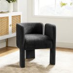 Eggert Charcoal Chenille Segmented Three-Legged Dining Chair 6 Eggert Charcoal Chenille Segmented Three-Legged Dining Chair