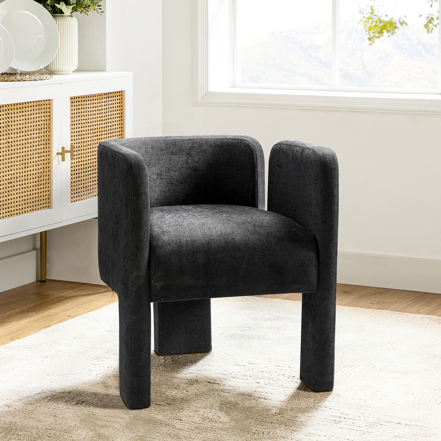 Eggert Charcoal Chenille Segmented Three-Legged Dining Chair 1 Eggert Charcoal Chenille Segmented Three-Legged Dining Chair