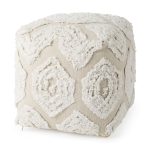 Ekanta 16.0L x 16.0W x 16.0H Cream/Beige Patterned Cotton Pouf