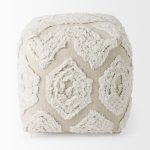 Ekanta 16.0L x 16.0W x 16.0H Cream/Beige Patterned Cotton Pouf
