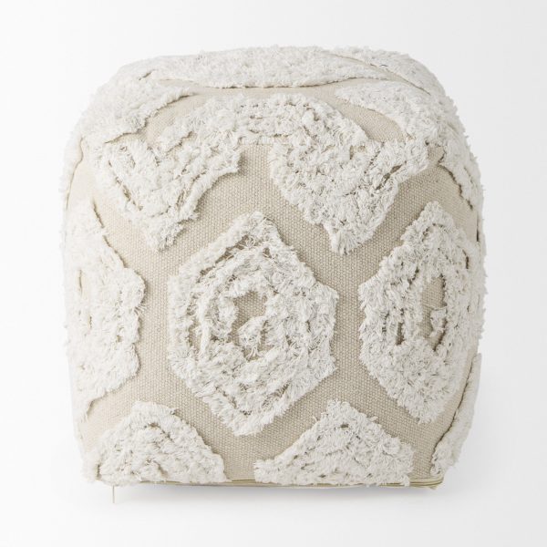 Ekanta 16.0L x 16.0W x 16.0H CreamBeige Patterned Cotton Pouf 2