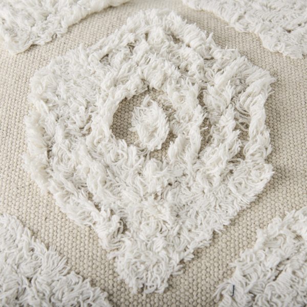 Ekanta 16.0L x 16.0W x 16.0H CreamBeige Patterned Cotton Pouf 6