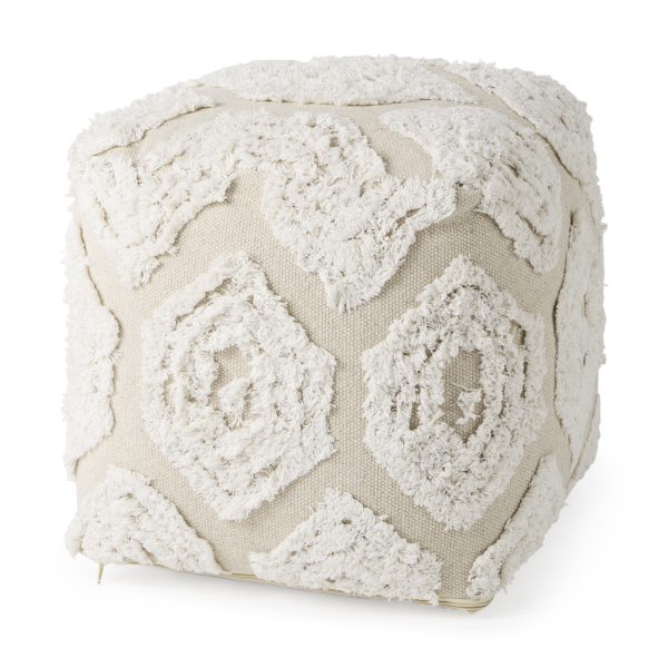 Ekanta 16.0L x 16.0W x 16.0H CreamBeige Patterned Cotton Pouf