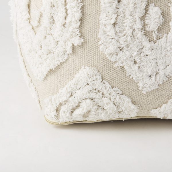 Ekanta 16.0L x 16.0W x 16.0H CreamBeige Patterned Cotton Pouf 8