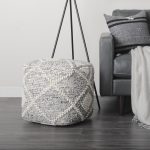 Ekiya 16.0L x 16.0W x 16.0H Black/White Yarn and Wool Patterened Pouf