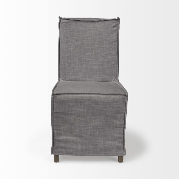 Elbert I Grey Fabric Slip Cover Brown Wooden Base Dining Chair 3