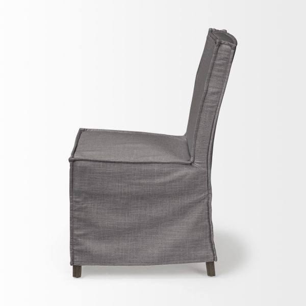 Elbert I Grey Fabric Slip Cover Brown Wooden Base Dining Chair 4