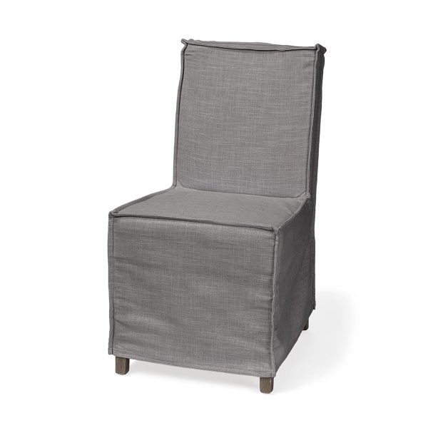 Elbert I Grey Fabric Slip Cover Brown Wooden Base Dining Chair