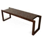 Cognac Leather Mid-Century Bench with Solid Wood Frame