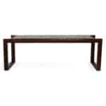 Cognac Leather Mid-Century Bench with Solid Wood Frame