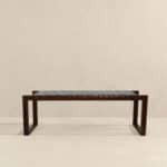 Cognac Leather Mid-Century Bench with Solid Wood Frame