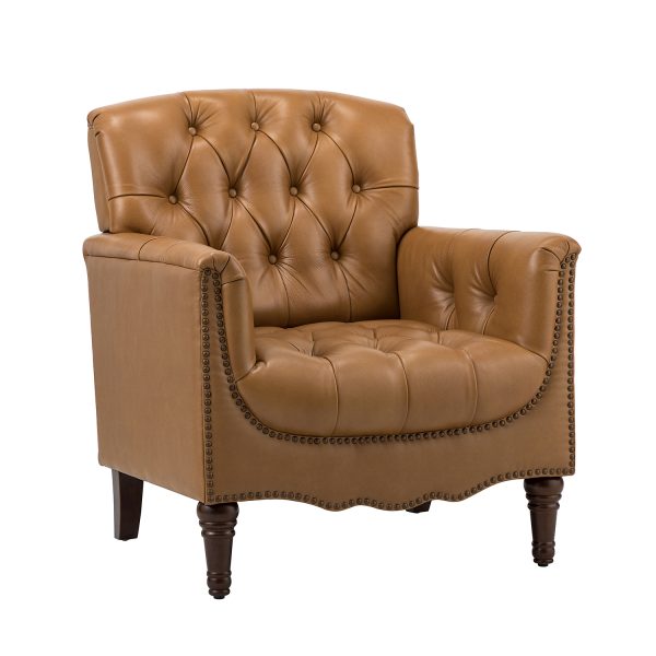 Elijah Camel Genuine Leather Tufted Accent Armchair 1