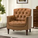 Elijah Camel Genuine Leather Tufted Accent Armchair