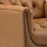Elijah Camel Genuine Leather Tufted Accent Armchair