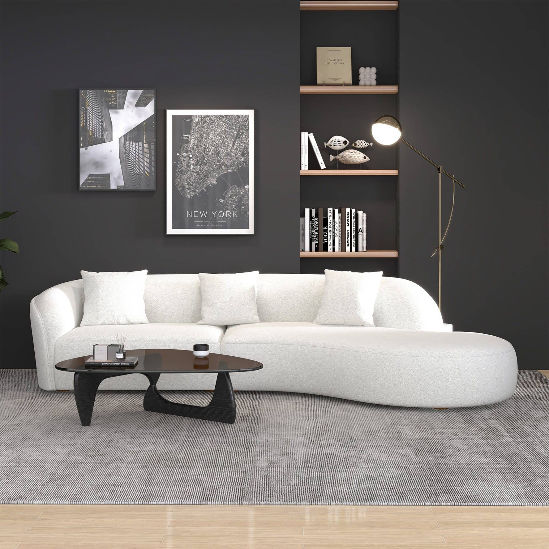 Ivory Boucle Curvy Sectional Sofa with Removable Legs 133 Inches 4 Ivory Boucle Curvy Sectional Sofa with Removable Legs 133 Inches - Image 4