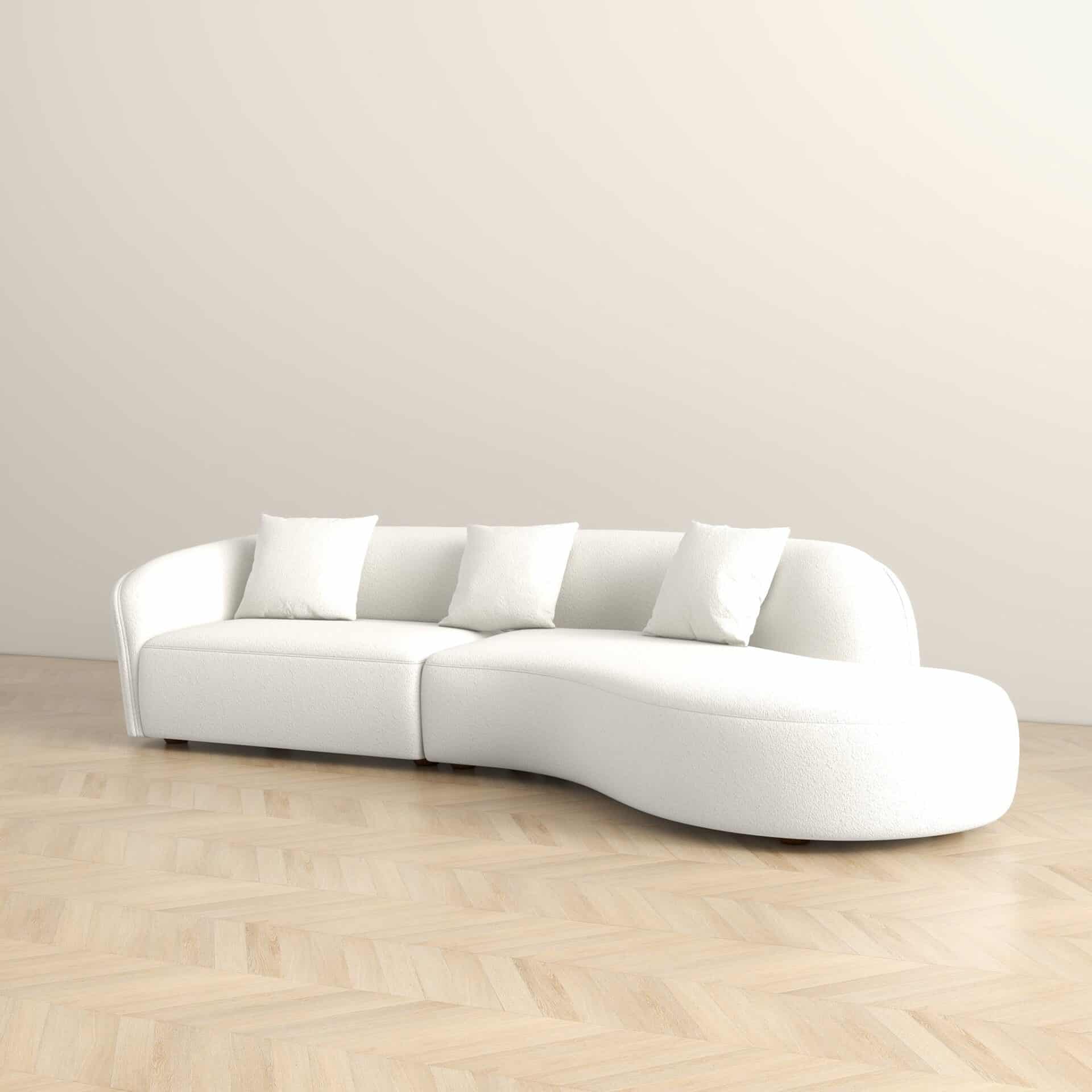 Ivory Boucle Curvy Sectional Sofa with Removable Legs 133 Inches 3 Ivory Boucle Curvy Sectional Sofa with Removable Legs 133 Inches - Image 3
