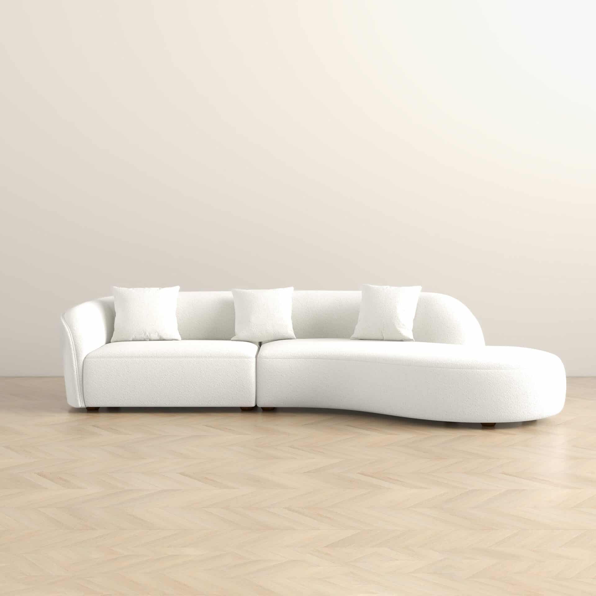 Ivory Boucle Curvy Sectional Sofa with Removable Legs 133 Inches 1 Ivory Boucle Curvy Sectional Sofa with Removable Legs 133 Inches