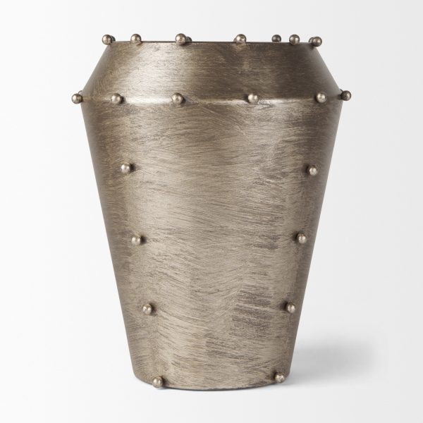 Elio 12.2H Large Champagne Metal WStuds Vase 2