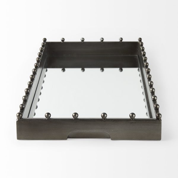 Elio 29.9L x 13.0W x 2.6H Gun Metal Gray Metal WStuds and Mirrored Bottom Rectangle Tray 3