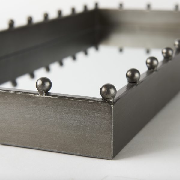 Elio 29.9L x 13.0W x 2.6H Gun Metal Gray Metal WStuds and Mirrored Bottom Rectangle Tray 6