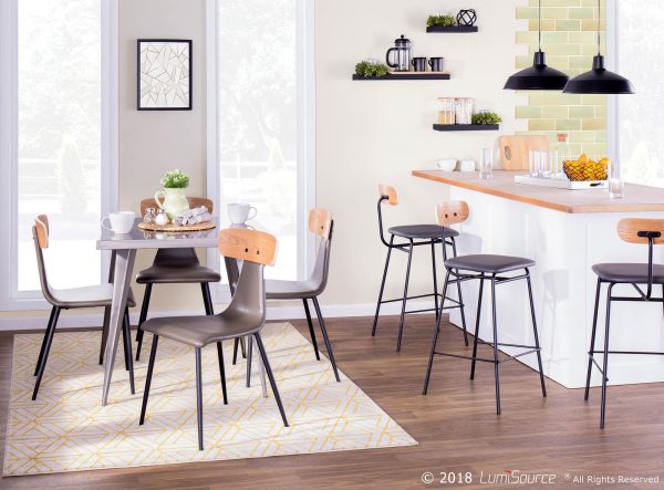 Elio Black Metal and Grey Faux Leather Contemporary Chairs Set of 2