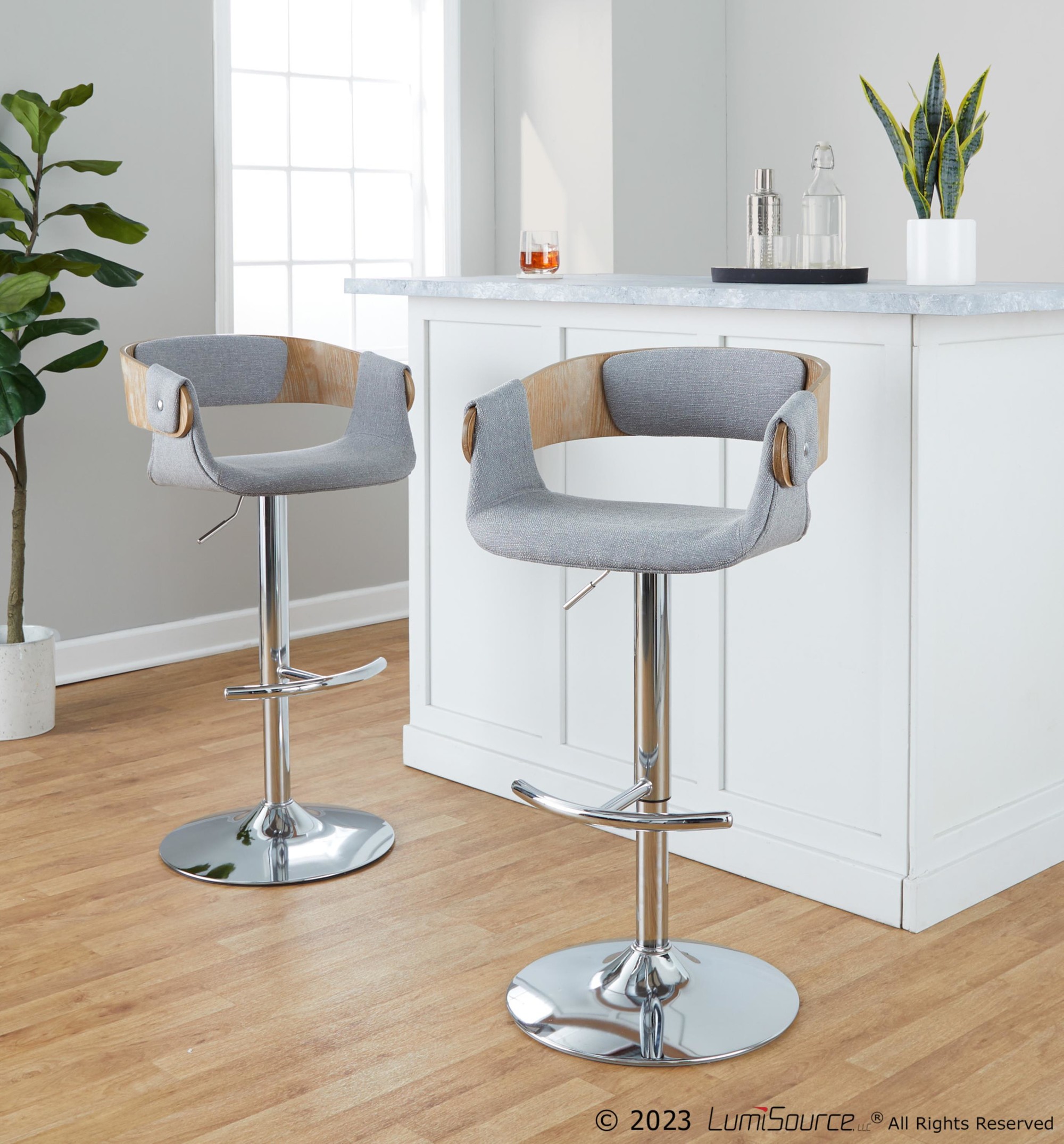 Elisa Grey Fabric Mid-Century Modern Swivel Barstools (Set of 2) 2 Elisa Grey Fabric Mid-Century Modern Swivel Barstools (Set of 2) - Image 2