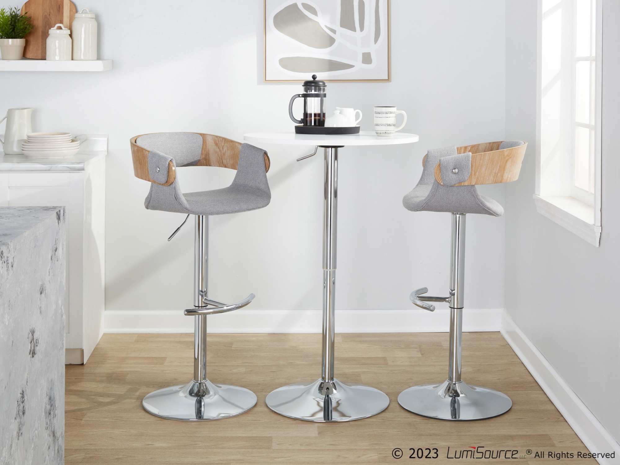 Elisa Grey Fabric Mid-Century Modern Swivel Barstools (Set of 2) 4 Elisa Grey Fabric Mid-Century Modern Swivel Barstools (Set of 2) - Image 4