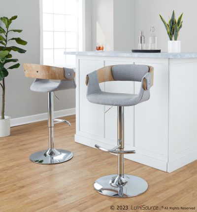 Elisa Grey Fabric Mid-Century Modern Swivel Barstools (Set of 2)