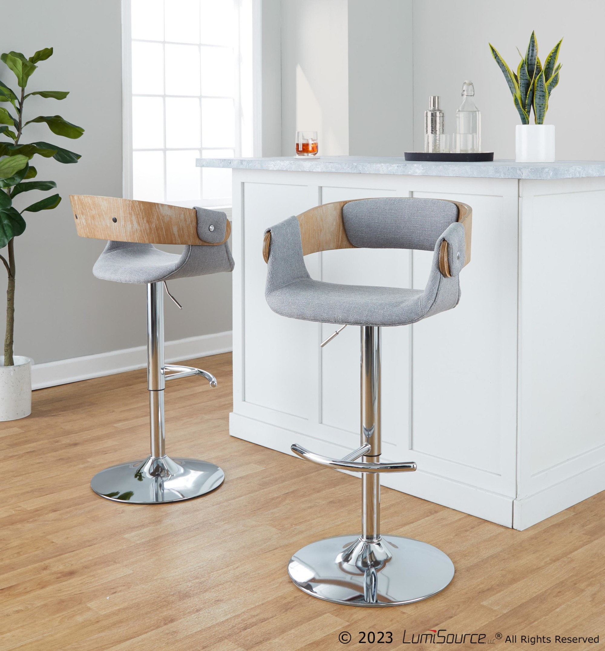 Elisa Grey Fabric Mid-Century Modern Swivel Barstools (Set of 2) 1 Elisa Grey Fabric Mid-Century Modern Swivel Barstools (Set of 2)