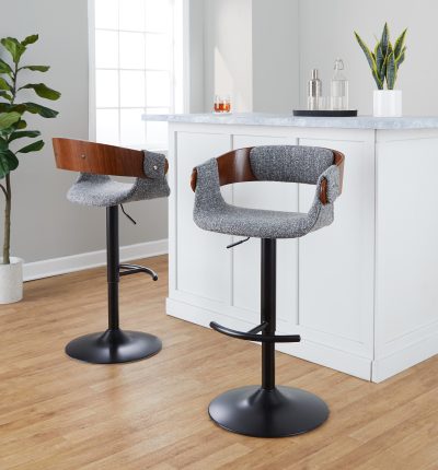 Elisa Mid-Century Adjustable Swivel Barstools in Grey (Set of 2) (Set of 2)