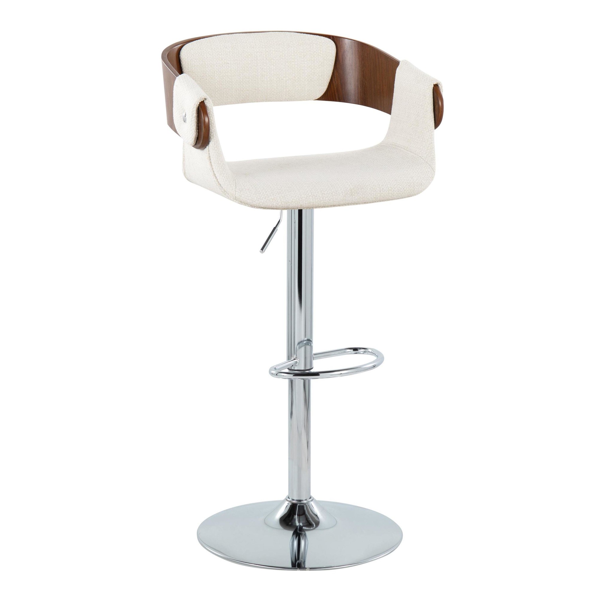 Elisa Mid-Century Modern Chrome and Walnut Swivel Barstool (Set of 2) 2 Elisa Mid-Century Modern Chrome and Walnut Swivel Barstool (Set of 2) - Image 2