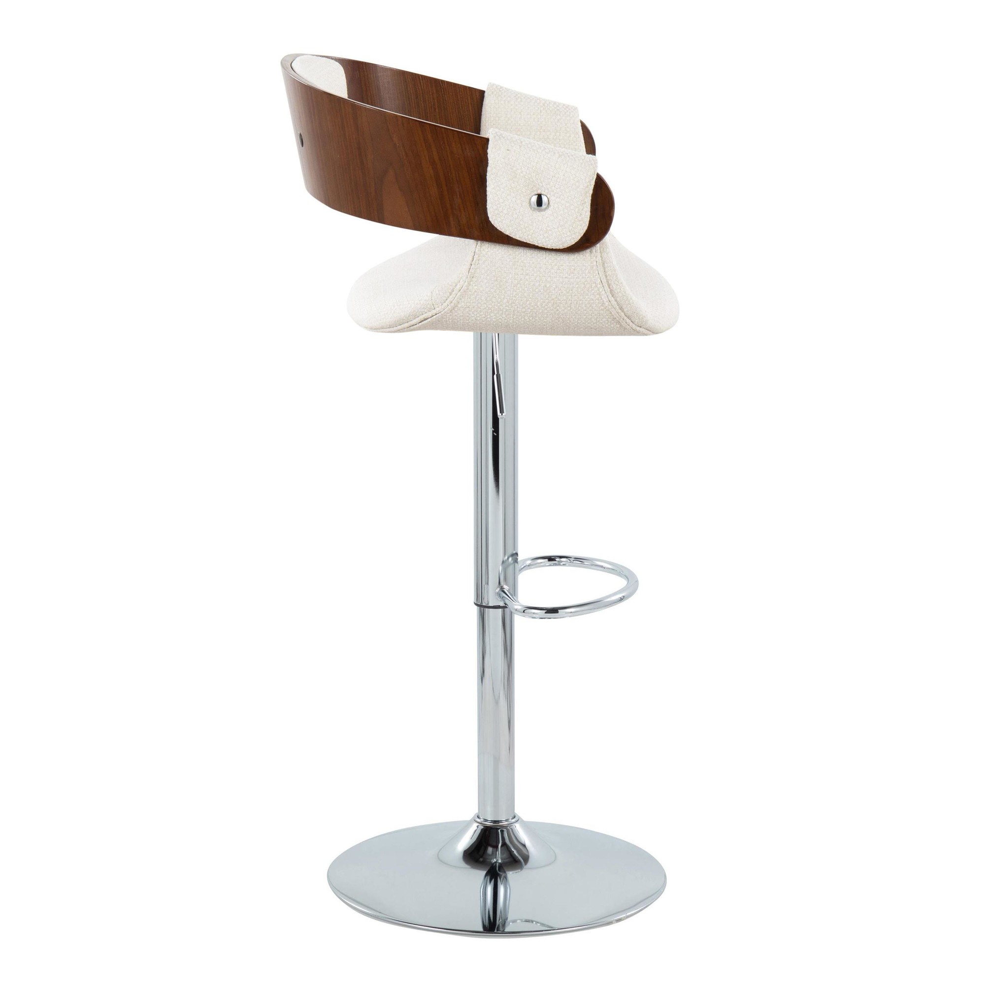 Elisa Mid-Century Modern Chrome and Walnut Swivel Barstool (Set of 2) 3 Elisa Mid-Century Modern Chrome and Walnut Swivel Barstool (Set of 2) - Image 3