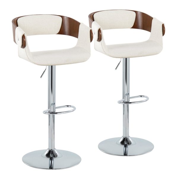 Elisa Mid Century Modern Chrome and Walnut Swivel Barstool Set of 2