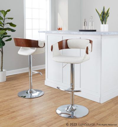 Elisa Mid-Century Modern Cream Fabric Adjustable Barstools (Set of 2)