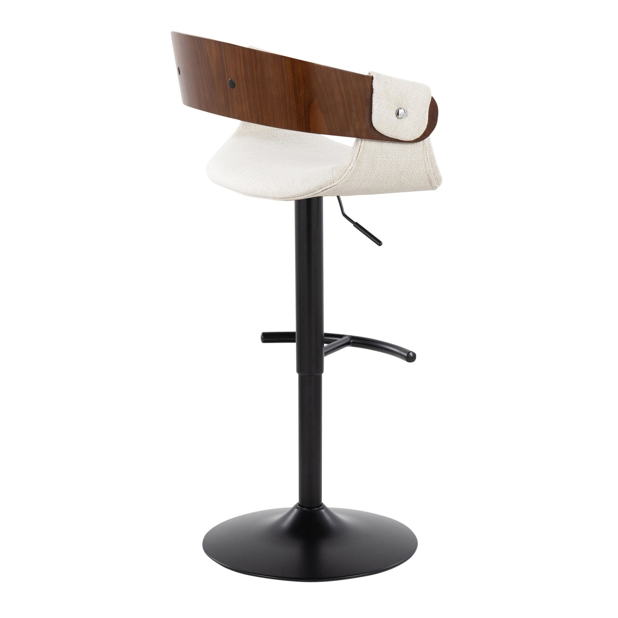 Elisa Mid-Century Modern Cream Fabric Adjustable Barstools w/ Rounded T Footrest (Set of 2) 8 Elisa Mid-Century Modern Cream Fabric Adjustable Barstools w/ Rounded T Footrest (Set of 2) - Image 8